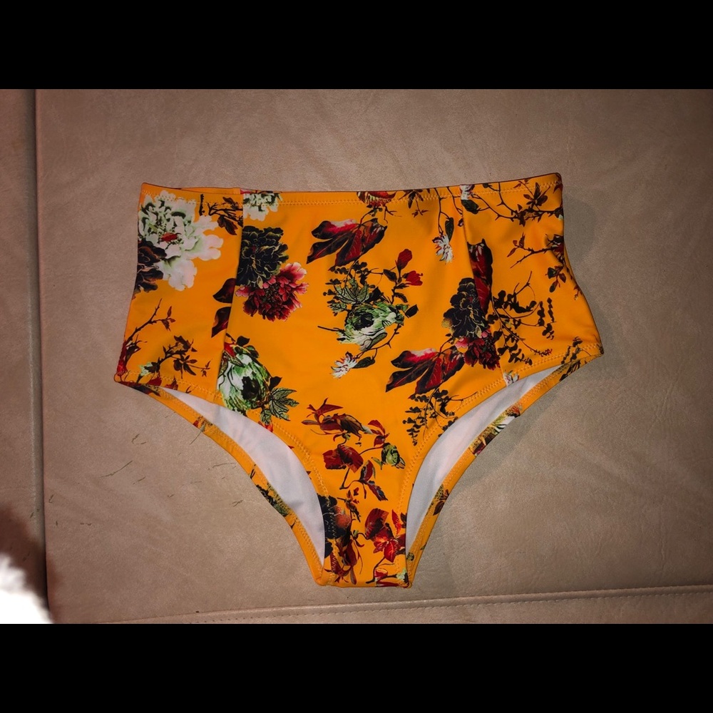 High waisted floral swim bottoms